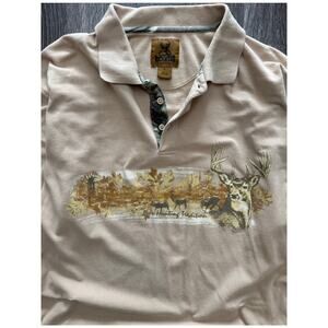 Buck Wear Deer Hunting Tradition Polo Camo Placket Men's Large Distressed Tan